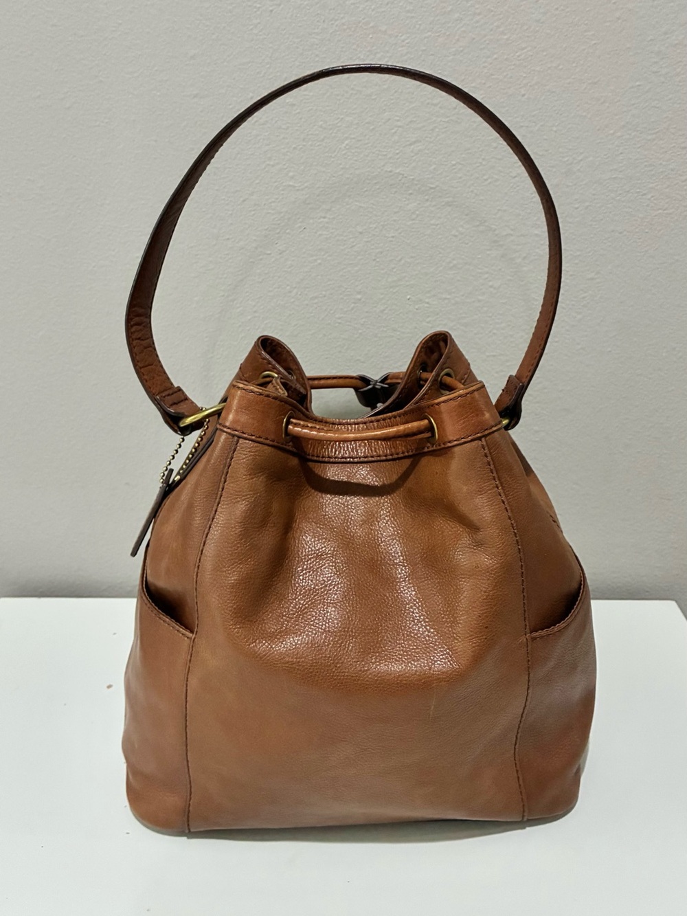 Fossil Women's Brown Leather Drawstring Bucket Bag - Picture 7 of 9